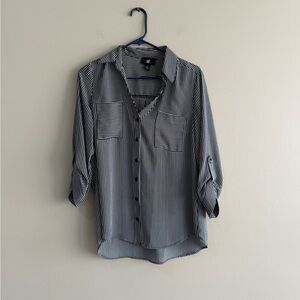 Iz Byer Black and White Striped Button Down 3/4 Shirt